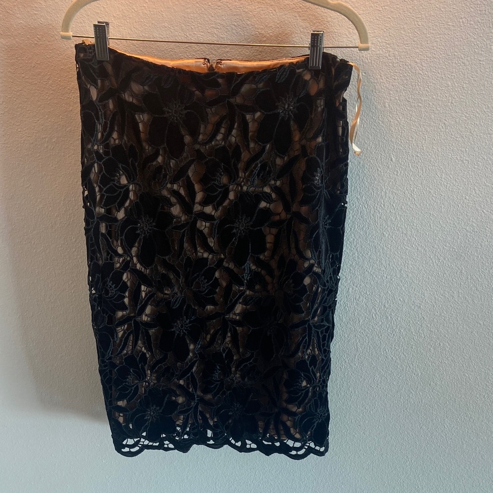 White House Black Market Black Velvet Lace burnout pencil Skirt